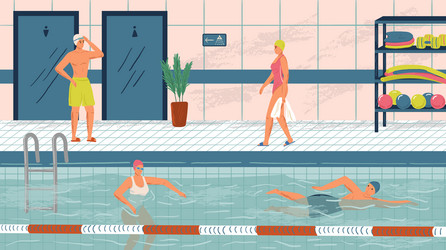 People swim in public swimming pool concept vector