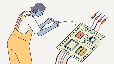 technician working on a computer circuit board vector image