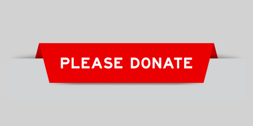 Red color inserted label with word please donate vector