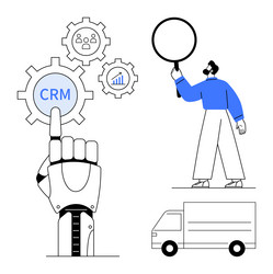 robot hand crm gear and analyst exploring vector image