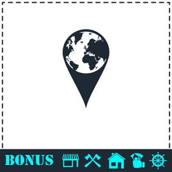 globe pin icon flat vector