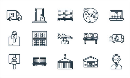 logistic and delivery line icons linear set vector image
