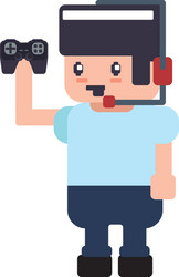 Control boy pixel video game play icon vector