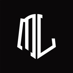 ml logo monogram with shield shape ribbon design vector image