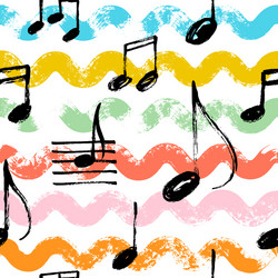 Music notes seamless pattern with waves Royalty Free Vector