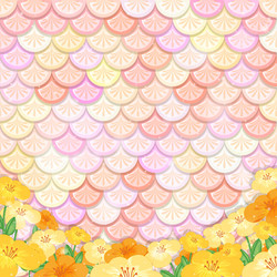 Pastel mermaid scale pattern with many flowers vector