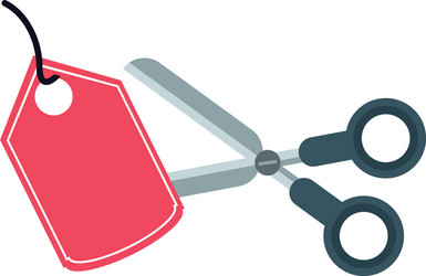 Scissor cutting shopping label isolated blue lines