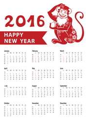 Calendar 2016chinese zodiac red monkeyvertical vector