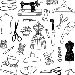 Hand made set of elements for sewing in doodle Vector Image