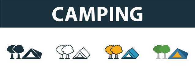 Camping icon set four simple symbols in different vector