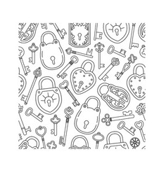 seamless pattern with outline retro keys vector image