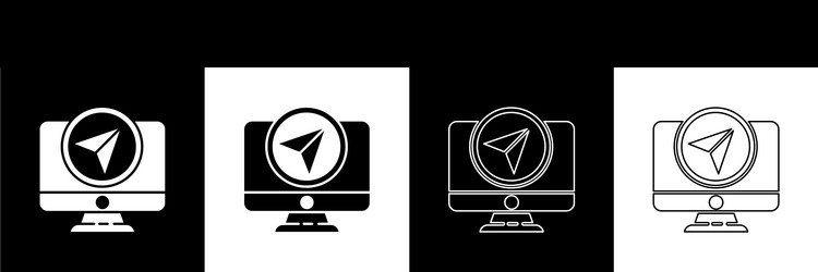 set computer monitor and folded map with location vector image