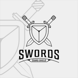 sword and shield logo line art simple minimalist Vector Image