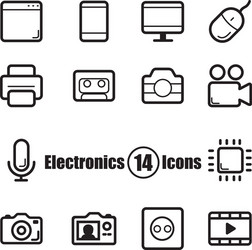 Electronics set of 14 icons with lines in flat vector