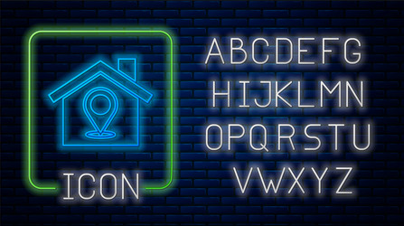 glowing neon map pointer with house icon isolated vector image