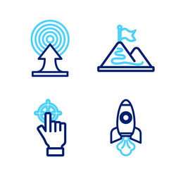 set line rocket ship target mountains with flag vector image