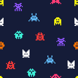 8 bit pixel arcade game alien invader seamless vector image