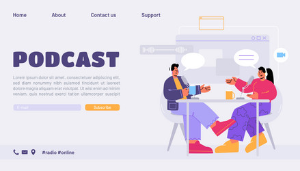 podcast landing page radio host interviewing guest vector image