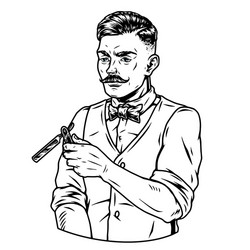 vintage monochrome concept mustached barber Vector Image