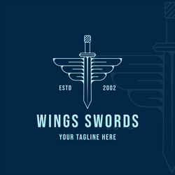 wings and sword logo line art simple minimalist Vector Image