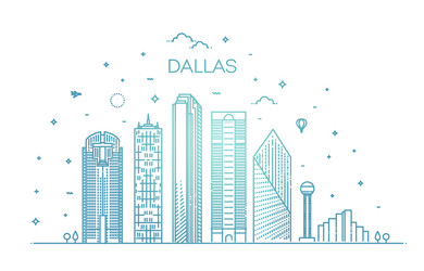 Dallas Skyline Line Art Vector Image