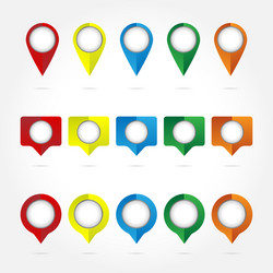 set colorful flags round pins and map pointers vector image