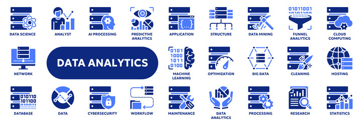 solid icons of data analytics and statistics vector image