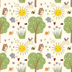 seamless pattern of cute woodland animals vector