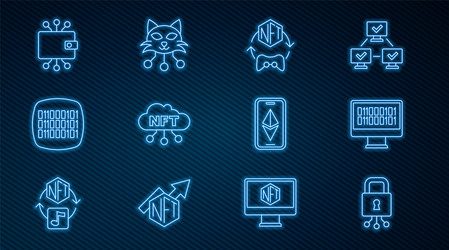 set line cyber security binary code nft digital vector image