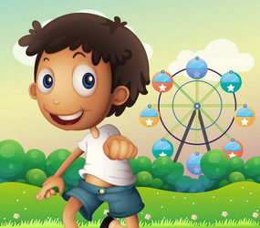 a boy standing across the ferris wheel vector