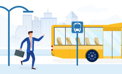 businessman hurrying for bus vector