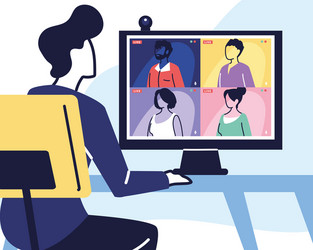 man using computer for virtual meeting vector image