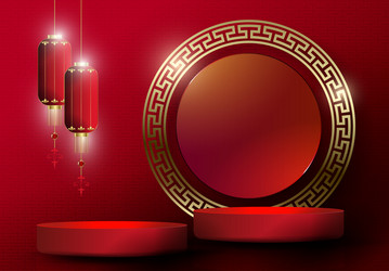 red abstract with a round frame in gold hue vector image