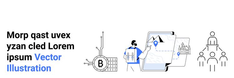 blockchain technology with map navigation and team vector image