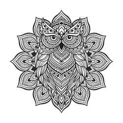 owl zen art mandala in line style Vector Image