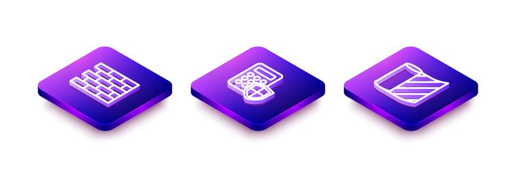 set isometric line bricks security keypad access vector image