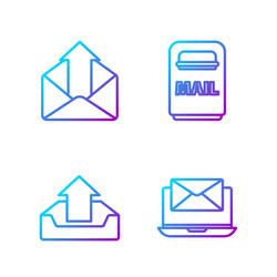 set line laptop with envelope upload inbox vector image
