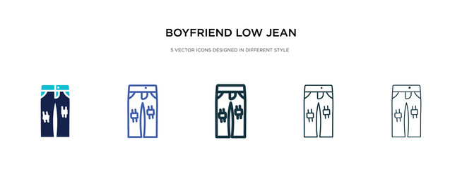 Boyfriend low jean icon in different style two vector