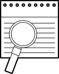 notebook sheet with magnifying glass vector image