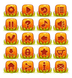 set of orange buttons with web icons vector