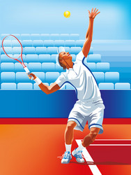 young man play tennis outdoor on orange vector