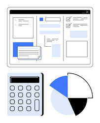digital dashboard with calculator and pie chart vector image