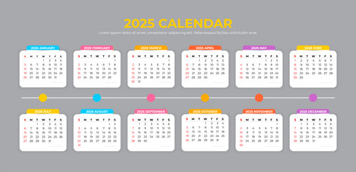 2025 calendar template Royalty Free Vector Image