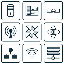 Set of 9 robotics icons includes atomic cpu vector