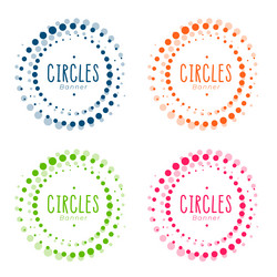 Set of colorful round shape element with halftone vector