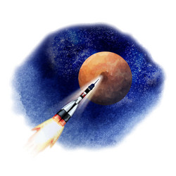 rocket flying in open space to mars vector image