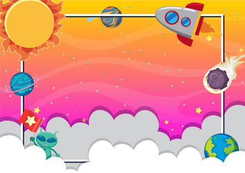 frame design with many planets in background vector image