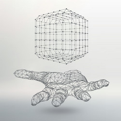 cube of lines and dots on the arm hand vector image