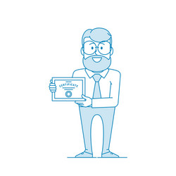 happy man holding certificate certification vector