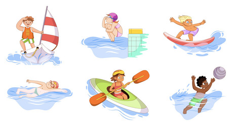 Kids doing water sports set vector